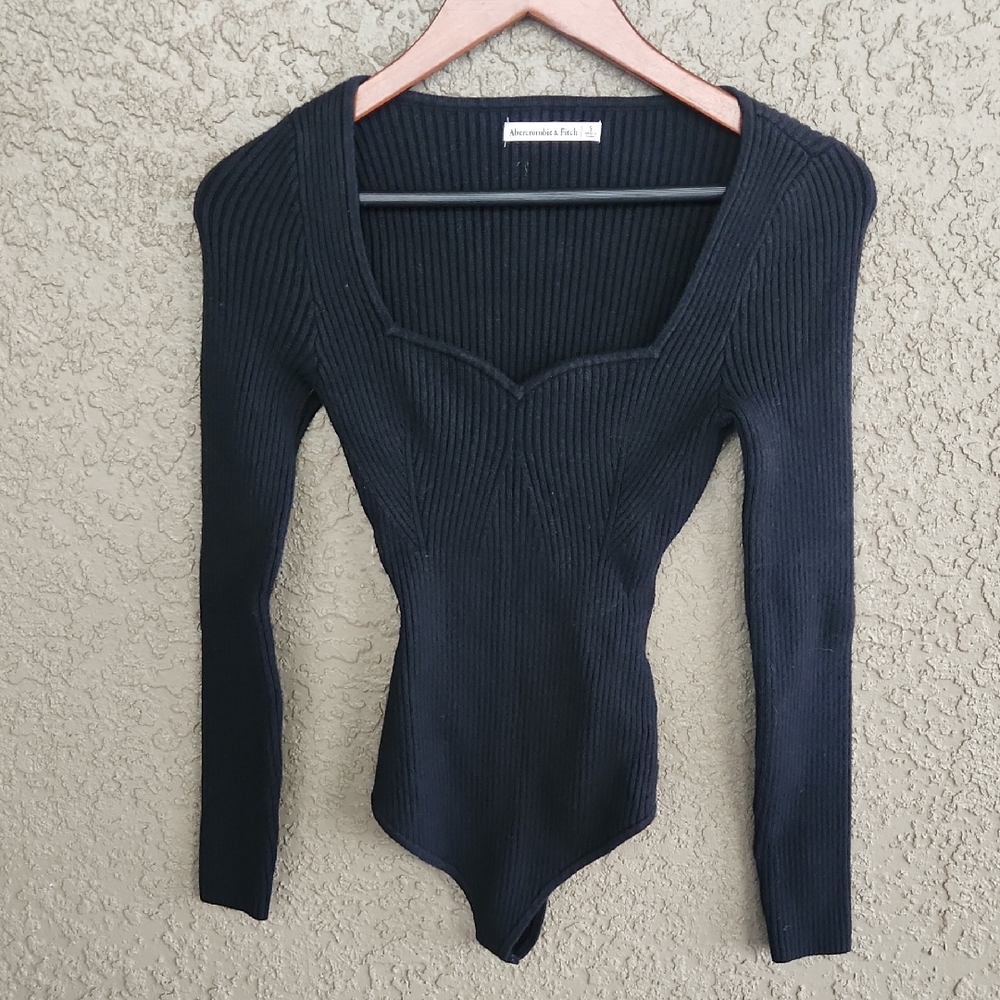 Abercrombie & Fitch Ribbed Bodysuit Knit Sweetheart Longsleeve